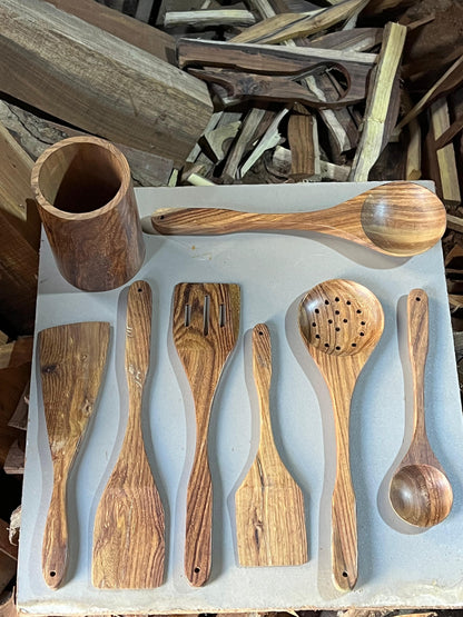 7 piece wooden kitchen Cooking Utensils Spoons