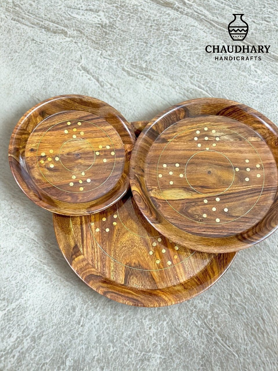 3PCS Solid Wooden Plate Set