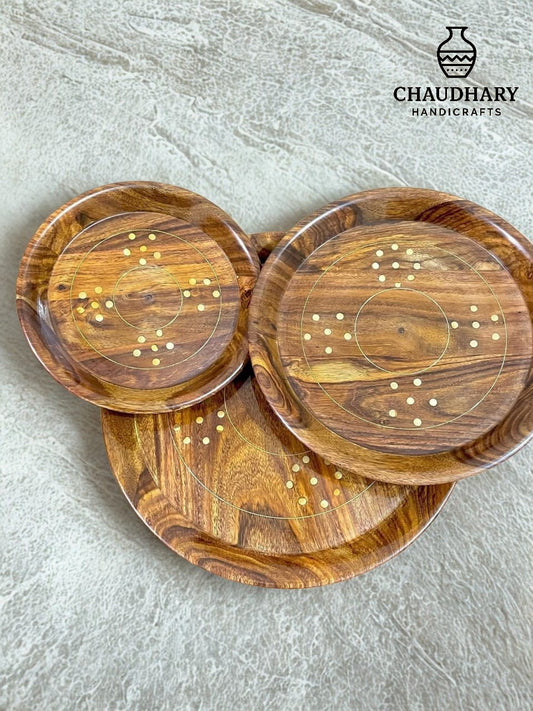 3PCS Solid Wooden Plate Set