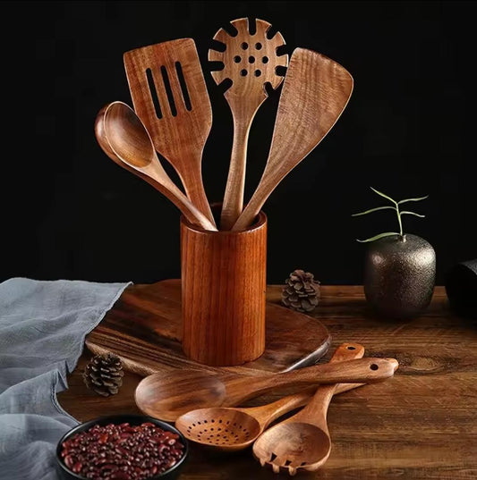 7 piece wooden kitchen Cooking Utensils Spoons