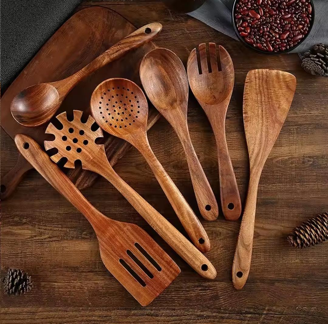 7 piece wooden kitchen Cooking Utensils Spoons