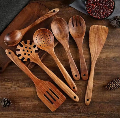 7 piece wooden kitchen Cooking Utensils Spoons