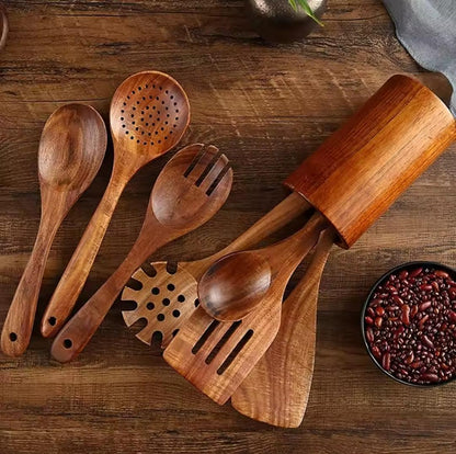 7 piece wooden kitchen Cooking Utensils Spoons