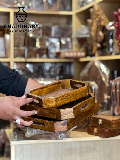 Handcrafted Octagonal Wooden Serving Tray Set