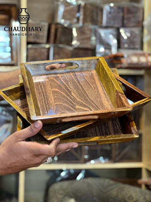 Handcrafted Pure Wooden Serving Tray – Simple & Elegant Design